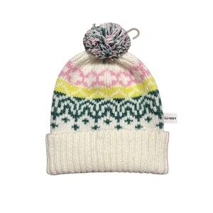 🔥 OLD NAVY Fair Isle Pom Beanie Pastel White/Pink/Yell/Grn OS EUC ! 🔥